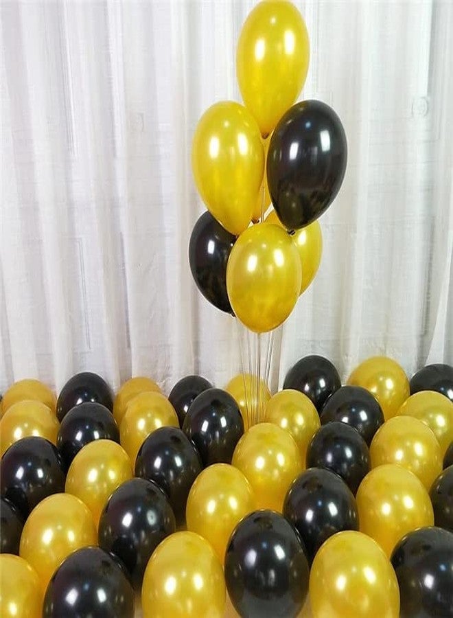 Flyloons Golden Black Balloons Pack of 100 for birthday decoration items also suitable for Anniversary, Wedding, Celebration, Party - Image 1